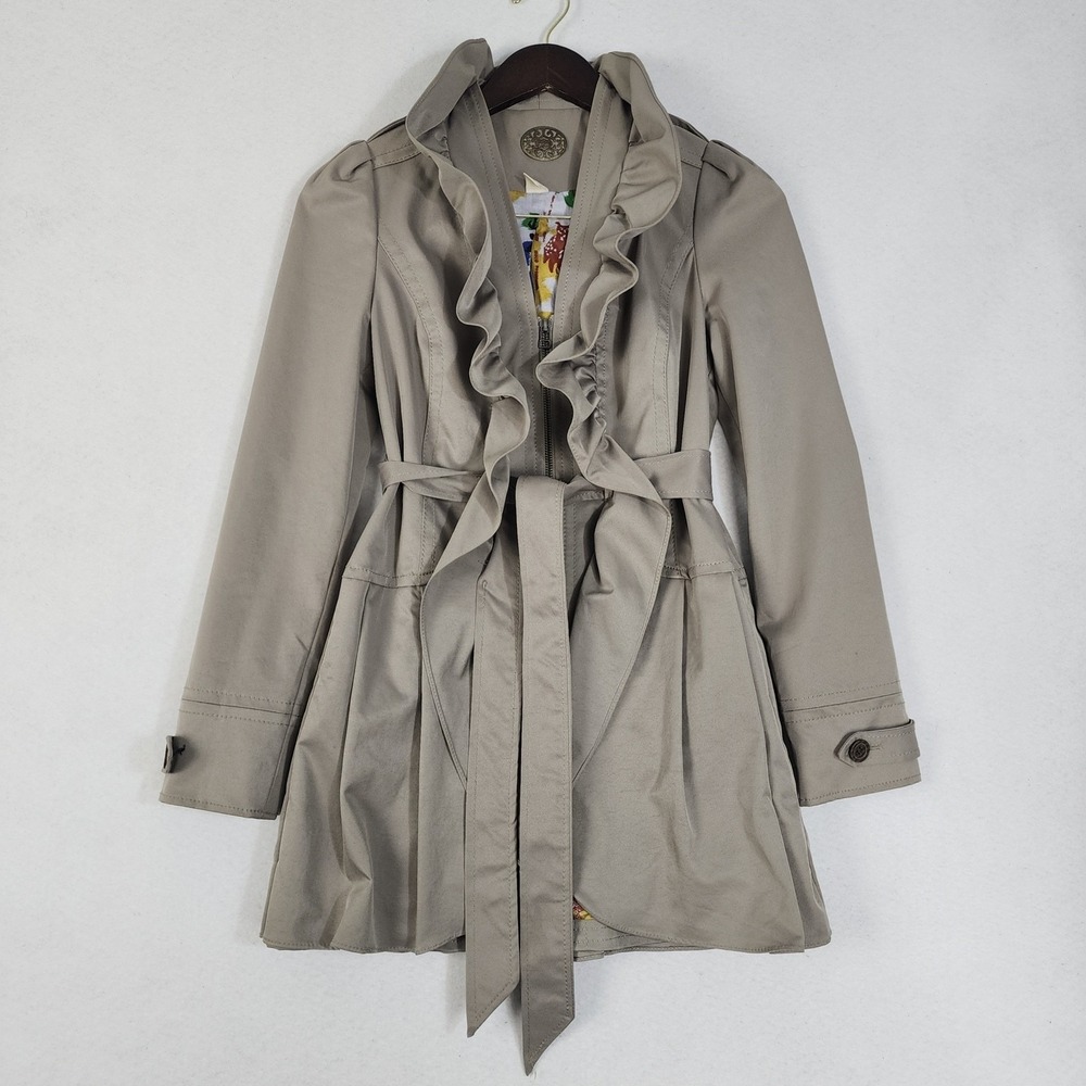 Anthropologie Idra Clinton Ruffle Jacket Womens 0 Gray Belted Lined Full Zip